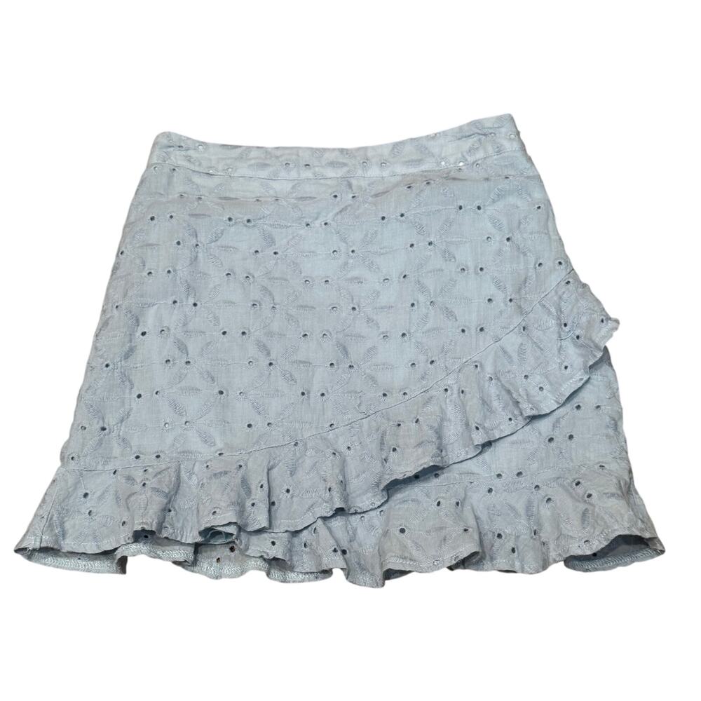 Altard State Eyelet Ruffled Mini Skirt soft Blue Small lined Aline 100% Cotton